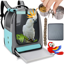 DJAER Bird Backpack Carrier Travel cage for Cockatiel Parrot Carrier BackpackParakeet Carrier Travel cage with 2 Bowls Tray and Standing Perch African Grey Carrier for Large and Small Birds (Blue)