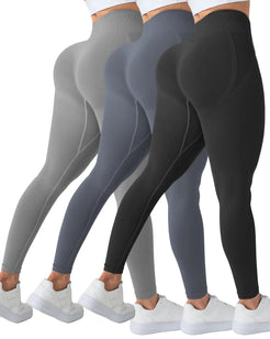 LZYVOO 3 Piece Workout Leggings for Women Butt Lifting Scrunch Butt Seamless Gym Leggings Sets(BlackDGrayLGrayL)