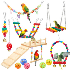 Sonwyoung 12 Pcs Cockatiel Toys Bird Toys for Conures Bird Cage Accessories Bird Toys for Parakeets Bird Perches for Cage Parrot Ladders for Hanging Swinging Standing Chewing Climbing Training