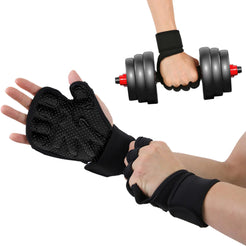 Favuit Workout Gloves for Men and Women Weight Lifting Gloves with Wrist Wrap Support Adjustable Fingerless Gym Gloves for Training Cycling Exercise Pull ups Hand Support (L)