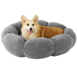 Lesure Calming Large Dog Bed - Flower Donut Round Fluffy Puppy Bed in Plush Teddy Sherpa Non-Slip Cute Flower Dog Beds Large Pet Bed Fits up to 100 lbs Machine Washable Grey 36"