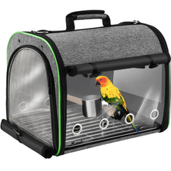 Suertree Bird Carrier Bag Bird Travel Cage Indestructible Stainless Steel Mesh Bag with Stand for Parrot Portable Bird Travel Bag Pet Transparent Breathable Travel Cage