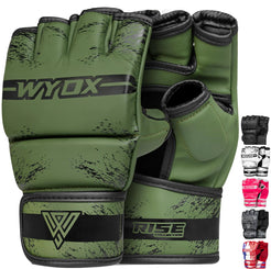 WYOX MMA Gloves Grappling Sparring Maya Hide Leather Boxing Gloves Men Women Muay Thai Martial Arts Training Half Finger Adjustable Mitts Wrist Support Kickboxing Gloves (Green S/M)