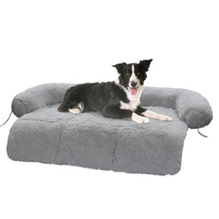MUTTROS Calming Dog Bed for Medium Sized Dog Dog Couch Cover Washable- Fluffy Plush Dog Mat for Furniture Protector for Small Big Dogs Cats Light Grey