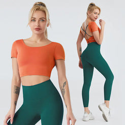 Women's Nude Yoga Top & High-Waist Leggings Set