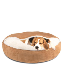 Pet Soft Small Dog Bed Cat Bed with Cover Cave - Round Calming Dog Beds Washable Cuddler Puppy Beds for Small Medium Dogs and Cats (Khaki 30