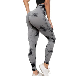 LIHUYAS Tie Dye Butt Lifting Leggings for WomenScrunch Seamless High Waisted Workout Yoga Gym Pants Grey