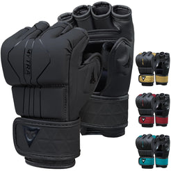 Mytra Fusion MMA Gloves with Open Ventilated Palm Sparring Gloves Kickboxing Grappling Training Cage Fighting Mixed Martial Arts Gloves (Black S)