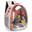 Bird Travel Backpack Carrier Bird Cage for Small Medium Size Bird Parakeet Budgies Cockatiel Space Capsule Clear Bubble Window with Stainless Steel Tray Food Bolw Standing Perch (Pink)